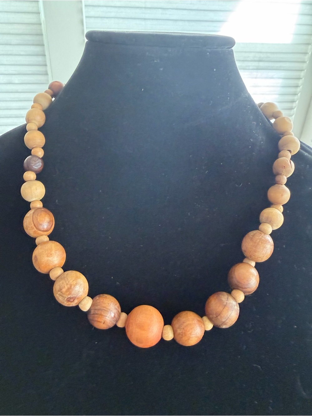 Natural Wood Bead Necklace - Brown